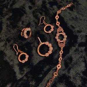 ست مسی زنانه با طرح شکوفه آبی