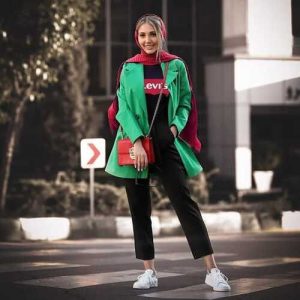 ست مانتو سبز با شال و روسری