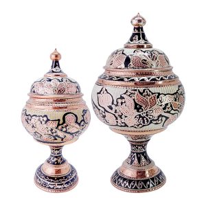 ست قندان و شکلات مسی نقره کوب