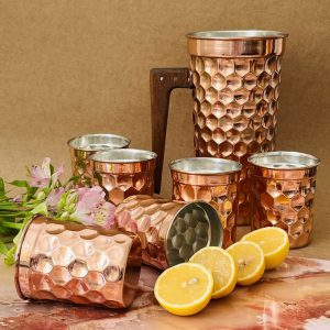 ست هفت تکه پارچ و لیوان مسی سه بعدی
