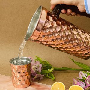ست هفت تکه پارچ و لیوان مسی سه بعدی طرح شش ضلعی با قیمت ارزان