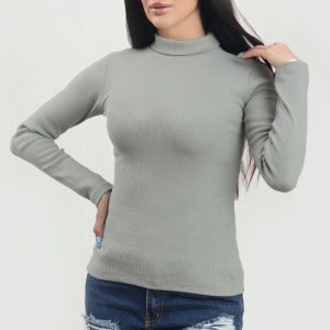 بلوز یقه اسکی کبریتی زنانه طوسی با قیمت ارزان