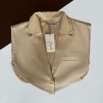 وست زنانه ساده کتان فری سایز کوتاه رنگ کرم کد IP60.1 - Image 2
